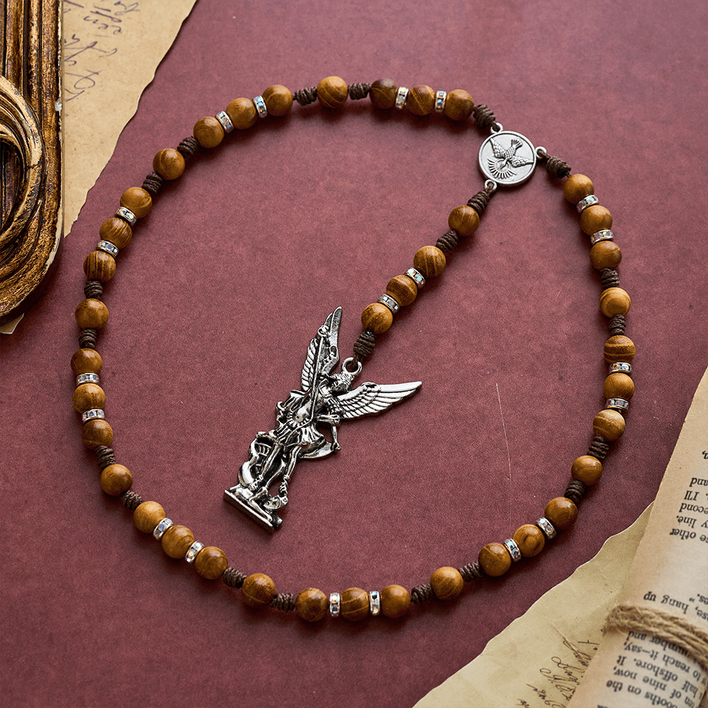 SolaceBeads Sandalwood Rosary Chaplet With Spirit Dove & Archangel Charm: Protective Devotion - St. Michael - image 0