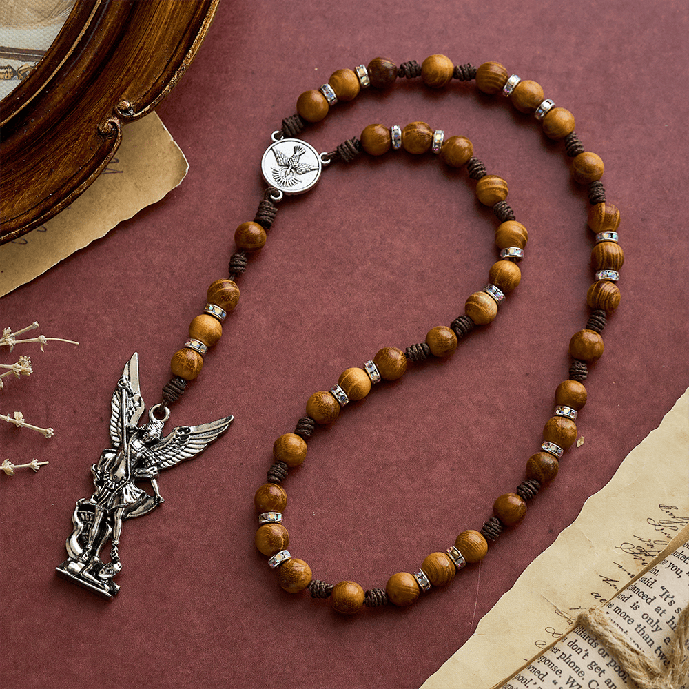 SolaceBeads Sandalwood Rosary Chaplet With Spirit Dove &amp; Archangel Charm: Protective Devotion - image 5