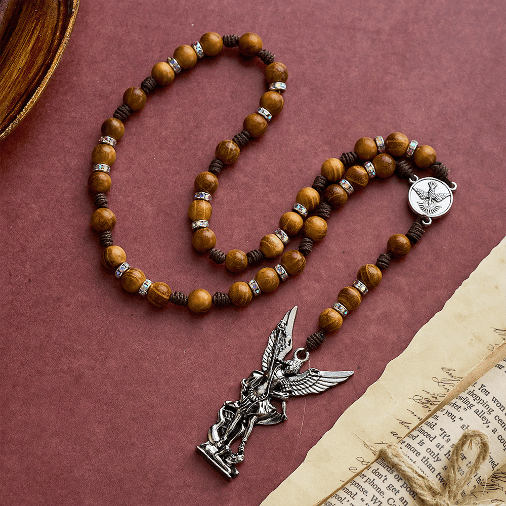SolaceBeads Sandalwood Rosary Chaplet With Spirit Dove &amp; Archangel Charm: Protective Devotion - image 13
