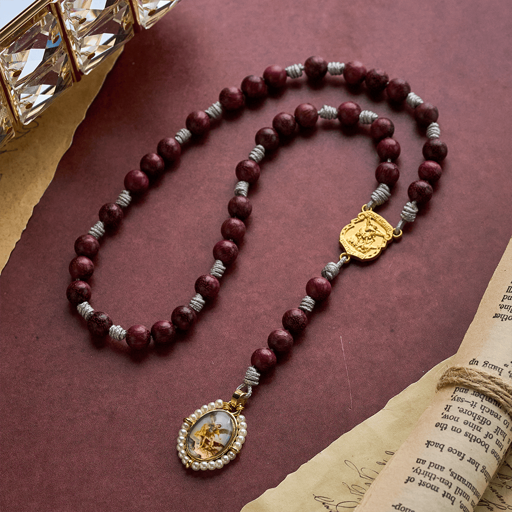 SolaceBeads Purple Sandalwood Rosary Chaplet With Archangel Medal &amp; Charm: Guardian Devotion - image 3