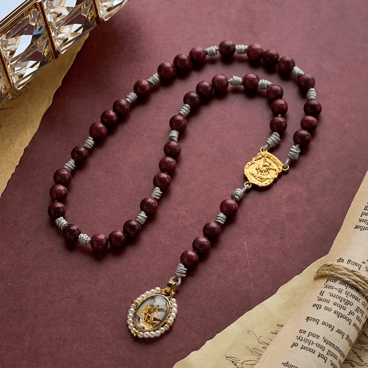 SolaceBeads Purple Sandalwood Rosary Chaplet With Archangel Medal &amp; Charm: Guardian Devotion - image 3