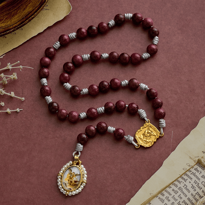 SolaceBeads Purple Sandalwood Rosary Chaplet With Archangel Medal &amp; Charm: Guardian Devotion - image 8