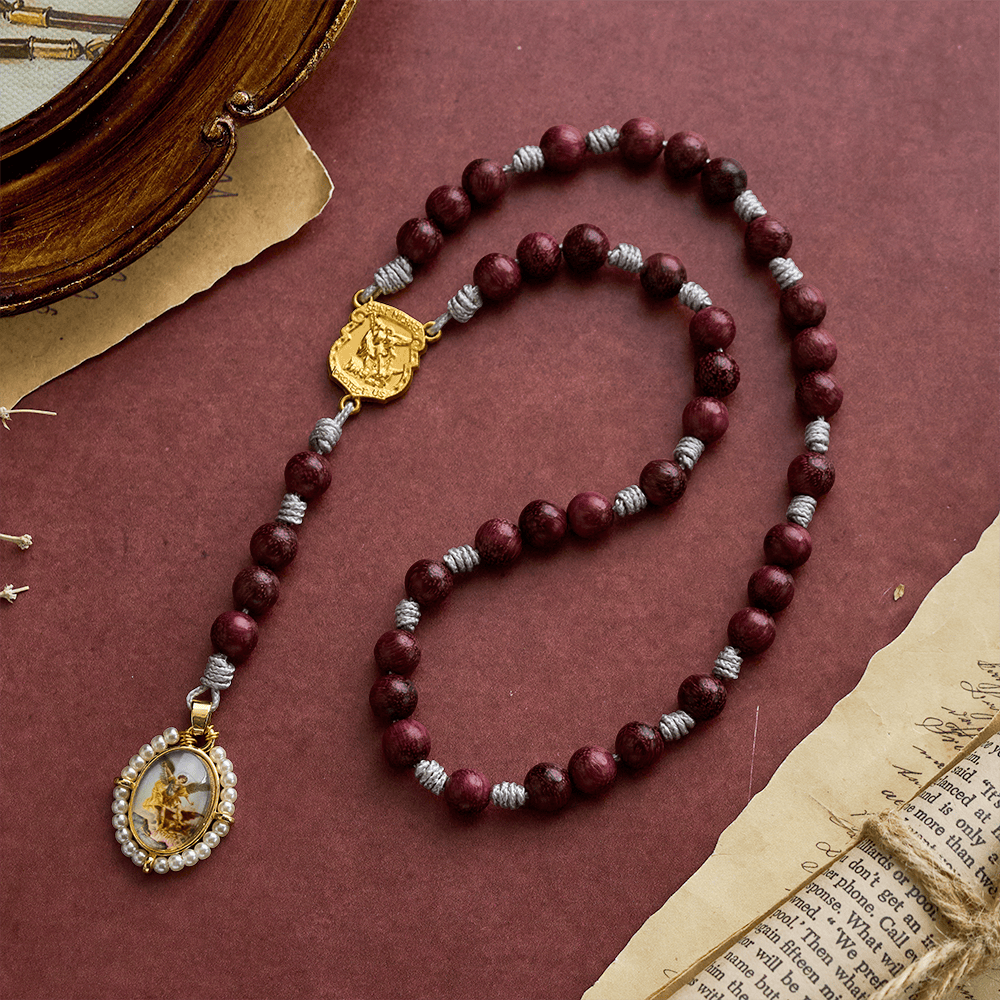 SolaceBeads Purple Sandalwood Rosary Chaplet With Archangel Medal &amp; Charm: Guardian Devotion - image 2