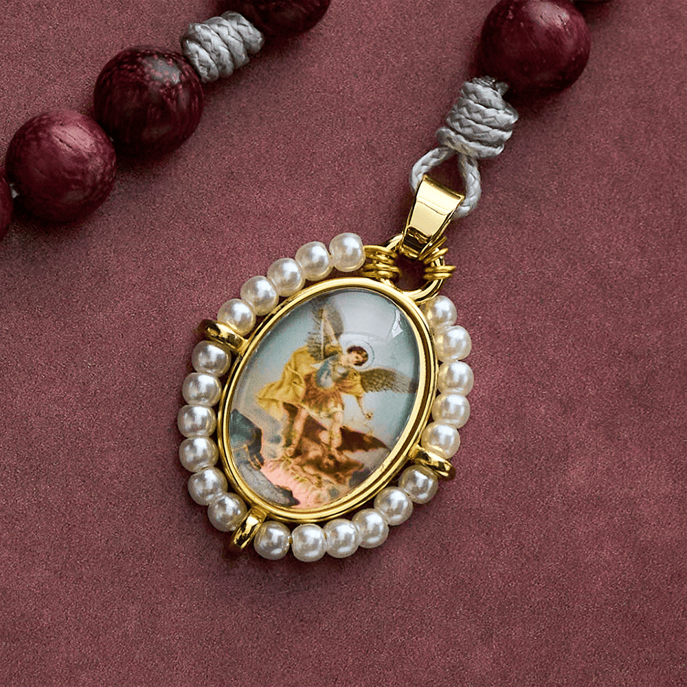 SolaceBeads Purple Sandalwood Rosary Chaplet With Archangel Medal &amp; Charm: Guardian Devotion - image 6