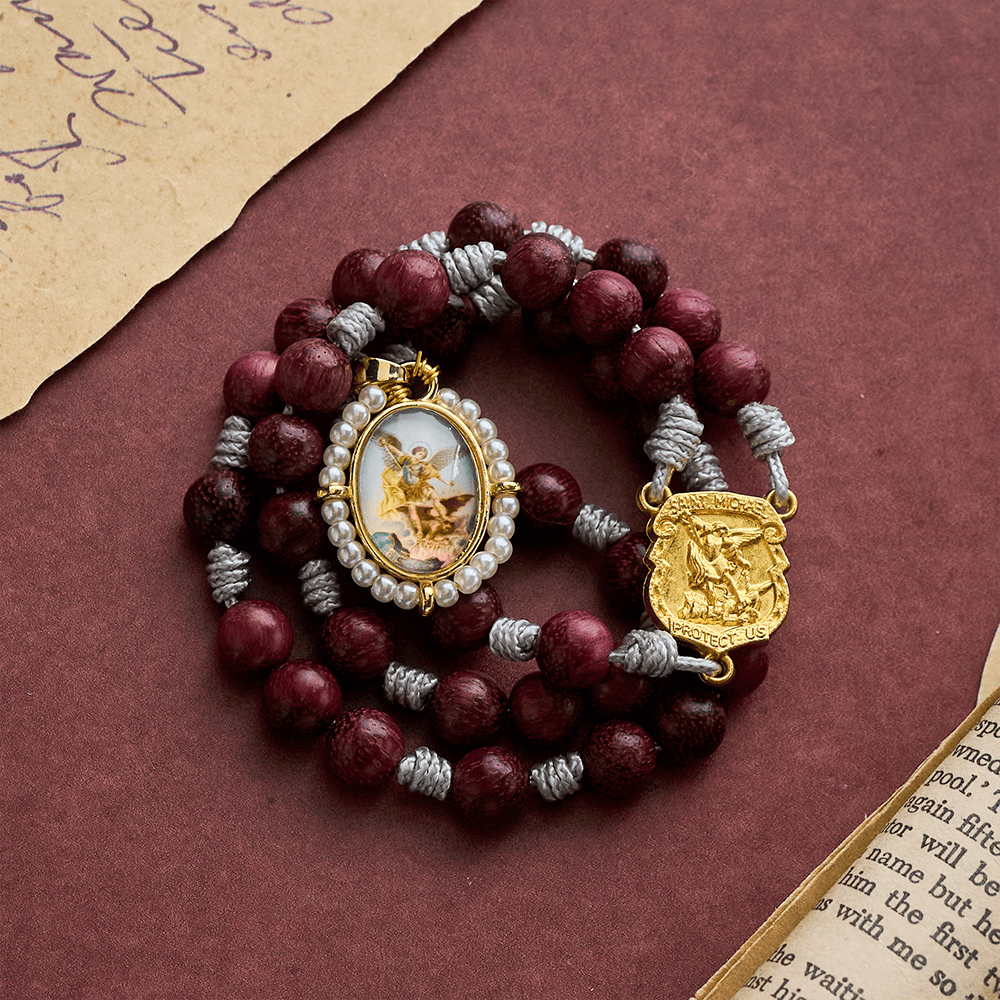 SolaceBeads Purple Sandalwood Rosary Chaplet With Archangel Medal &amp; Charm: Guardian Devotion - image 7