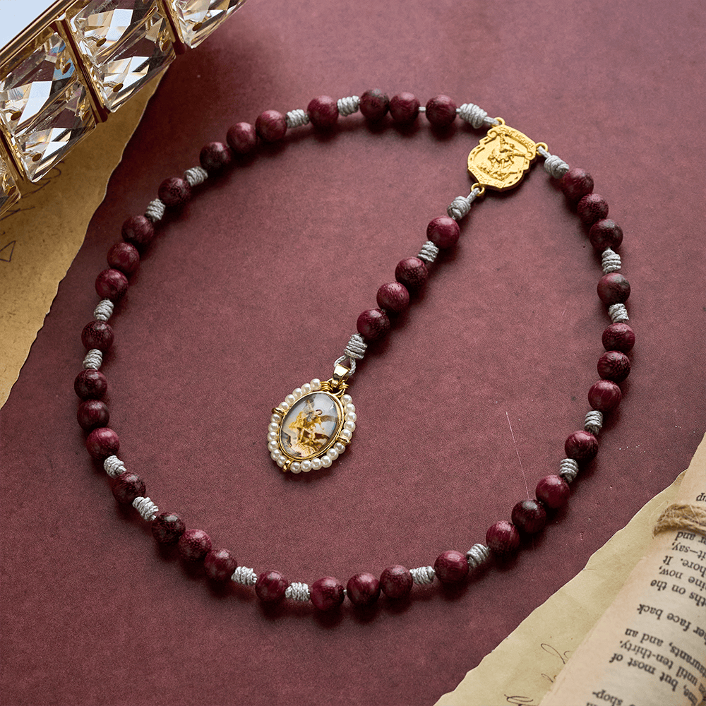 SolaceBeads Purple Sandalwood Rosary Chaplet With Archangel Medal & Charm: Guardian Devotion - St. Michael - image 0