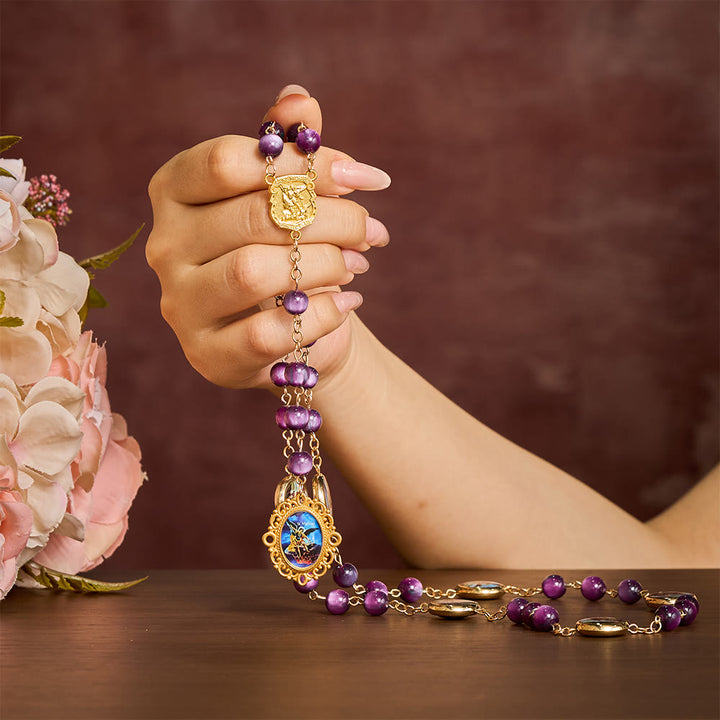 SolaceBeads Shimmering Purple Bead Rosary Chaplet With Archangel Medals &amp; Pendant: Brave Faith - image 1