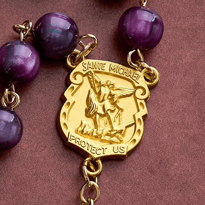 SolaceBeads Shimmering Purple Bead Rosary Chaplet With Archangel Medals &amp; Pendant: Brave Faith - image 5