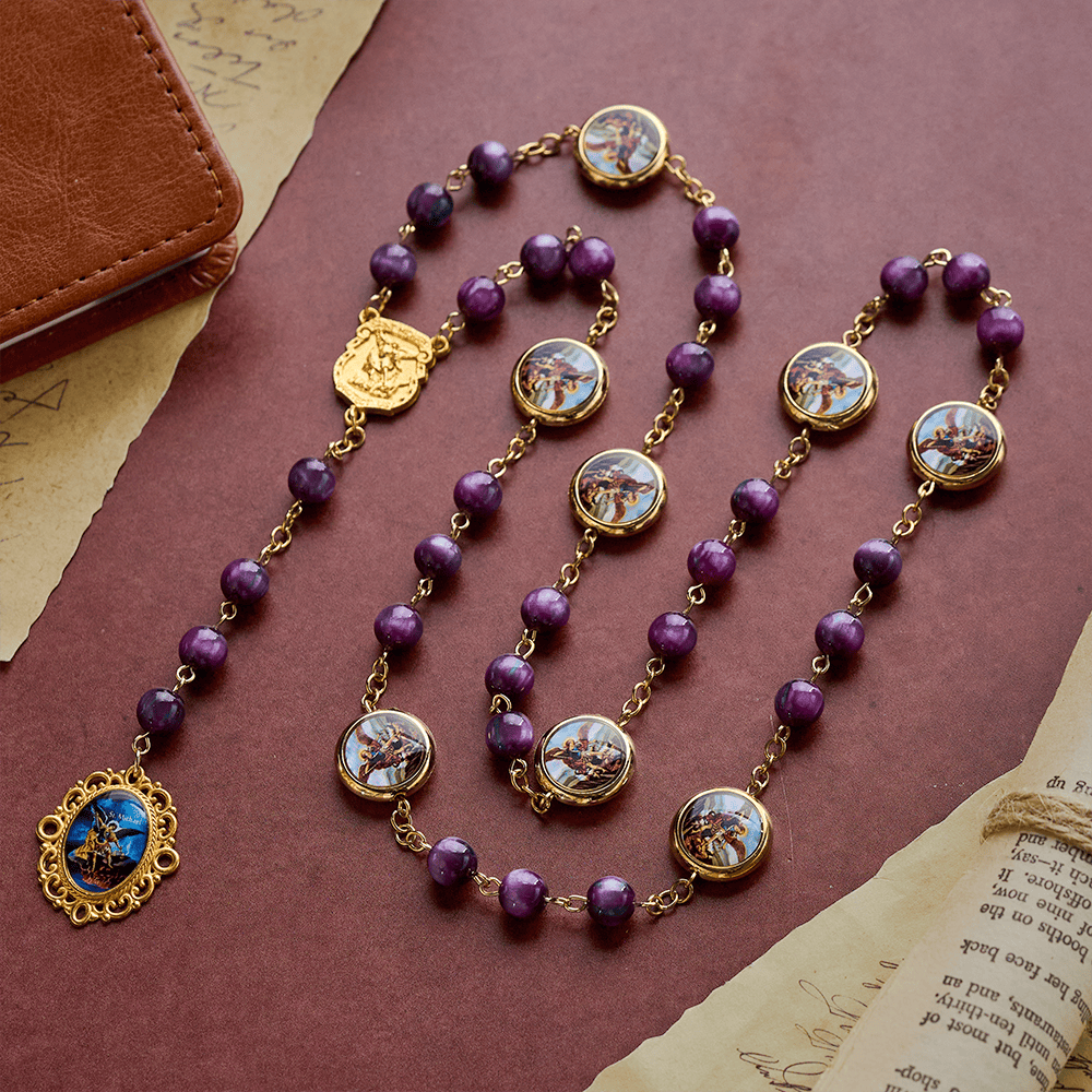 SolaceBeads Shimmering Purple Bead Rosary Chaplet With Archangel Medals & Pendant: Brave Faith - St. Michael - image 0