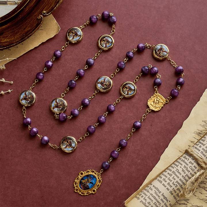 SolaceBeads Shimmering Purple Bead Rosary Chaplet With Archangel Medals &amp; Pendant: Brave Faith - image 3