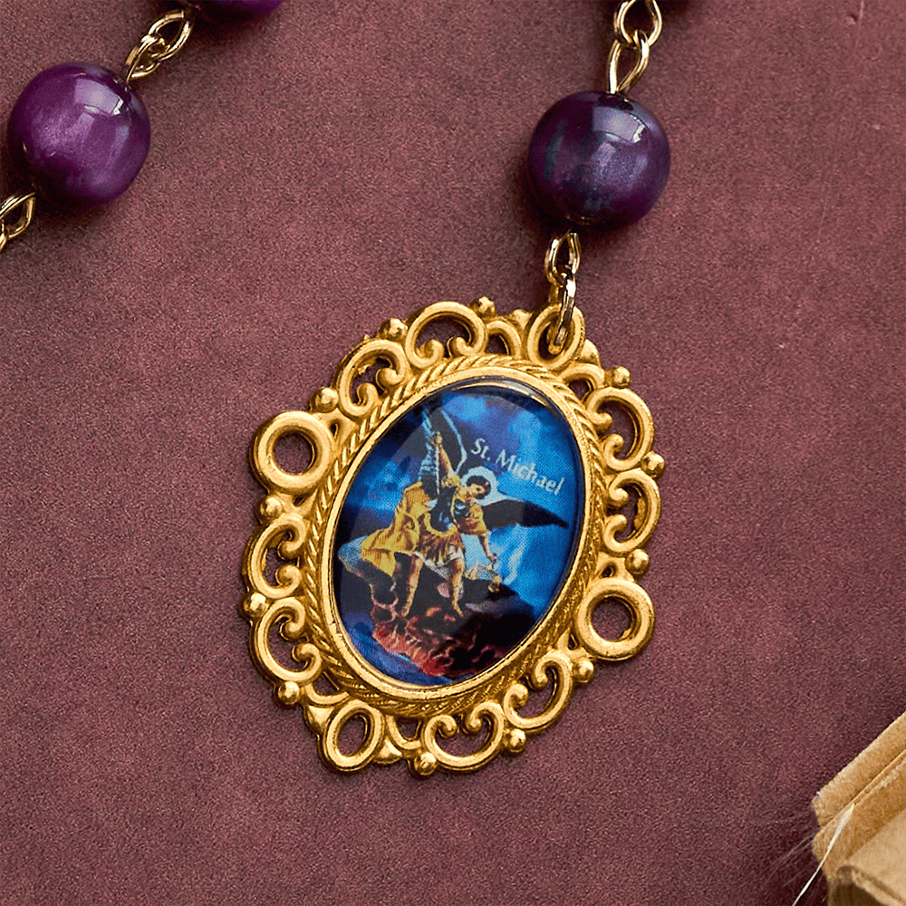 SolaceBeads Shimmering Purple Bead Rosary Chaplet With Archangel Medals &amp; Pendant: Brave Faith - image 6