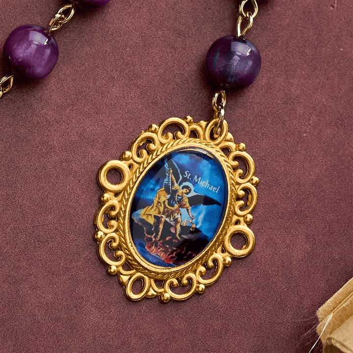 SolaceBeads Shimmering Purple Bead Rosary Chaplet With Archangel Medals &amp; Pendant: Brave Faith - image 6