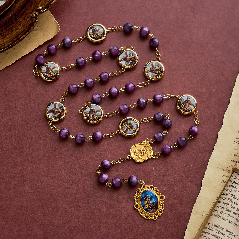 SolaceBeads Shimmering Purple Bead Rosary Chaplet With Archangel Medals &amp; Pendant: Brave Faith - image 8