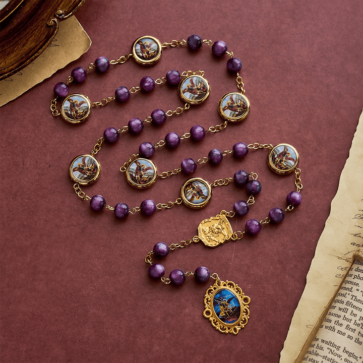SolaceBeads Shimmering Purple Bead Rosary Chaplet With Archangel Medals &amp; Pendant: Brave Faith - image 8
