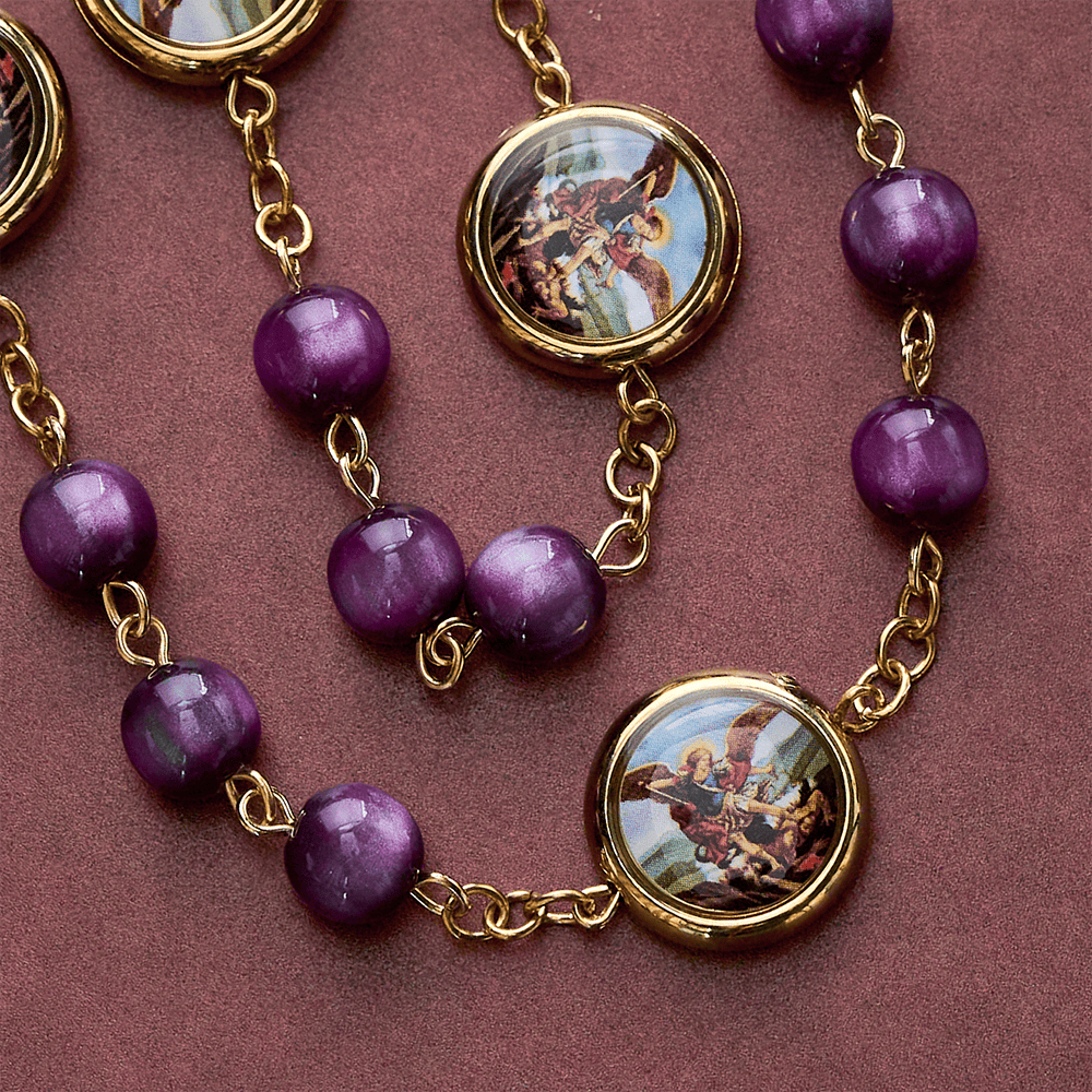 SolaceBeads Shimmering Purple Bead Rosary Chaplet With Archangel Medals &amp; Pendant: Brave Faith - image 4