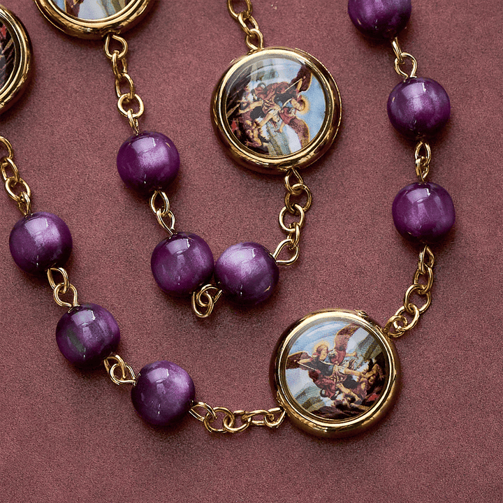 SolaceBeads Shimmering Purple Bead Rosary Chaplet With Archangel Medals &amp; Pendant: Brave Faith - image 4
