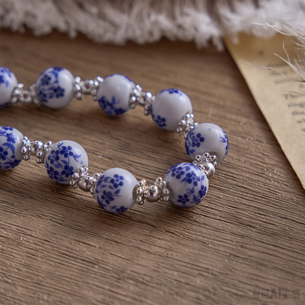 SolaceBeads Floral Ceramic Bracelet With Rhinestone Accents &amp; Benedict Medal: Timeless Devotion - image 4