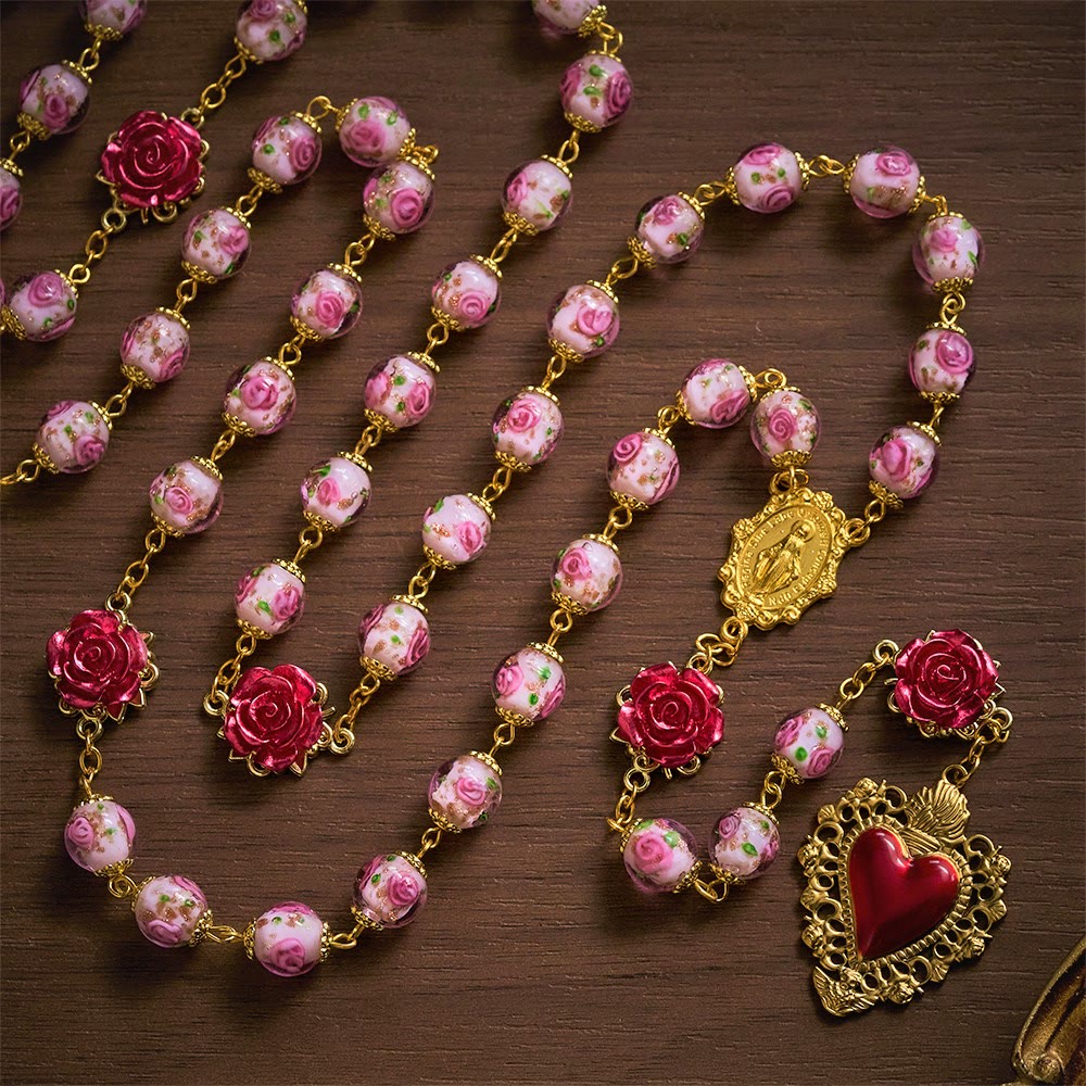 SolaceBeads Handmade Floral Glass Rosary : Lampworkbeads Beads with Rose, Crafted With Devout Spirit - Sacred Heart - image 8