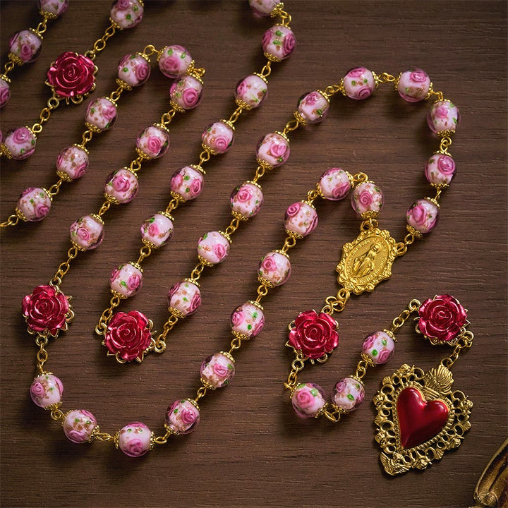 SolaceBeads Handmade Floral Glass Rosary : Lampworkbeads Beads with Rose, Crafted With Devout Spirit - Sacred Heart - image 8