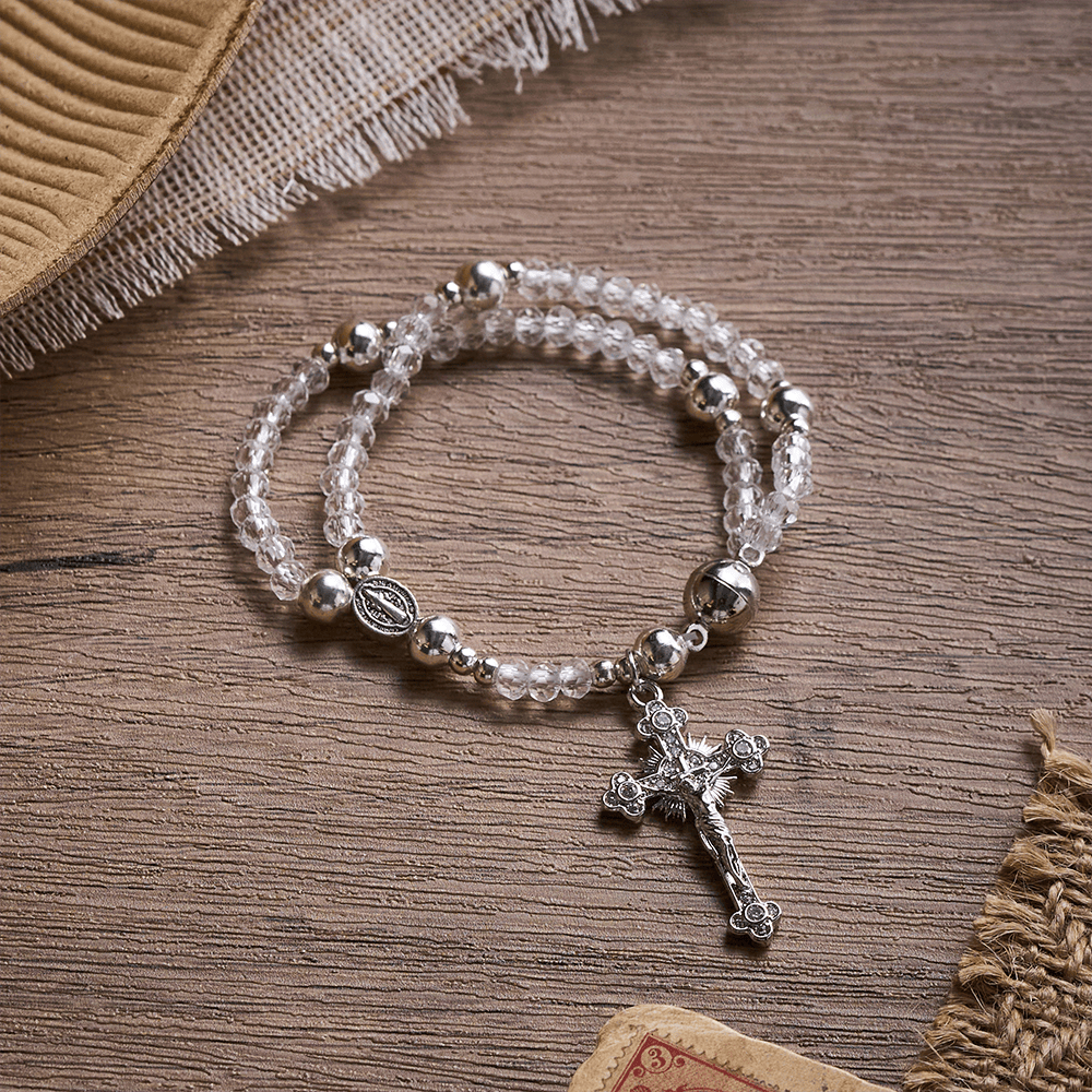 SolaceBeads Clear Crystal Rosary Bracelet With Rhinestone Studded Cross: Sparkling Devotion - image 2