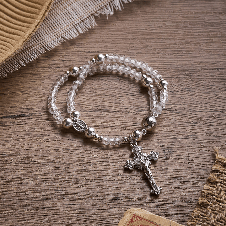 SolaceBeads Clear Crystal Rosary Bracelet With Rhinestone Studded Cross: Sparkling Devotion - image 2
