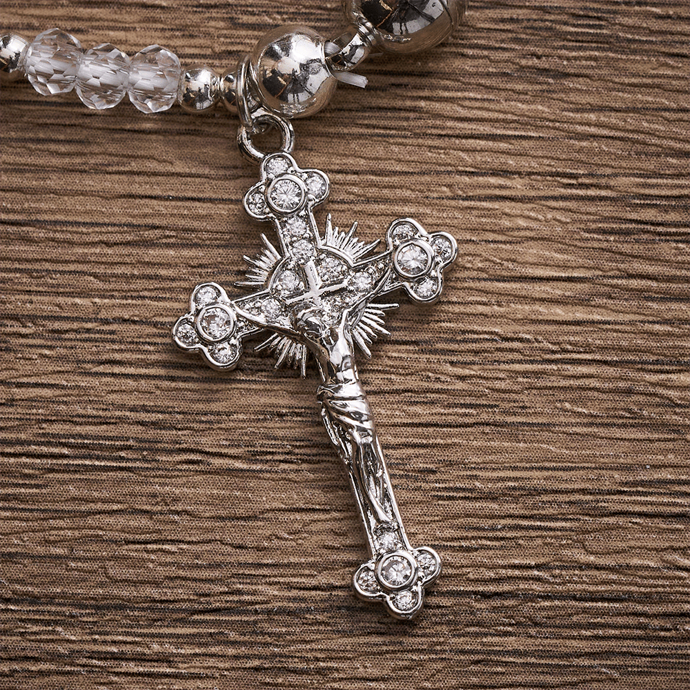 SolaceBeads Clear Crystal Rosary Bracelet With Rhinestone Studded Cross: Sparkling Devotion - image 5