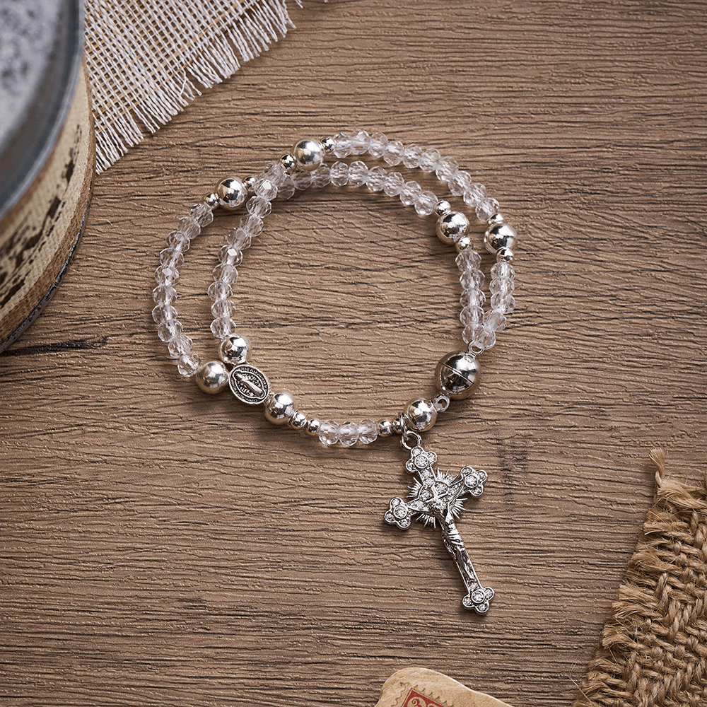SolaceBeads Clear Crystal Rosary Bracelet With Rhinestone Studded Cross: Sparkling Devotion - image 7
