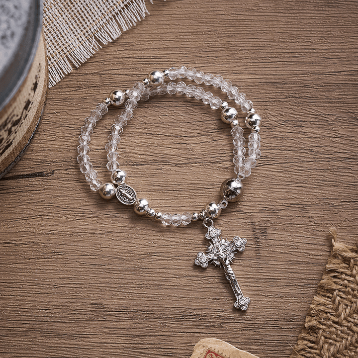 SolaceBeads Clear Crystal Rosary Bracelet With Rhinestone Studded Cross: Sparkling Devotion - image 7