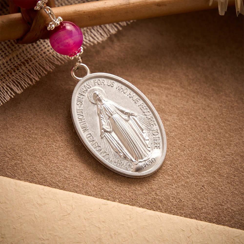 SolaceBeads Pink Agate Pocket Rosary With Miraculous Medal &amp; Cross: Gentle Devotion - image 5