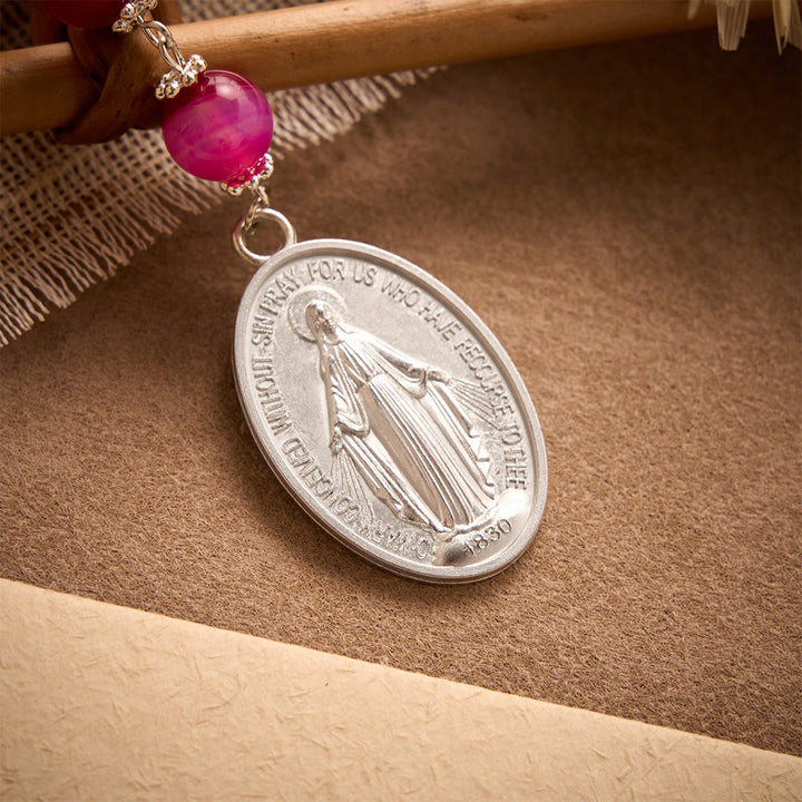 SolaceBeads Pink Agate Pocket Rosary With Miraculous Medal &amp; Cross: Gentle Devotion - image 5