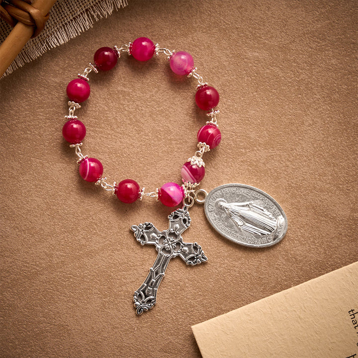 SolaceBeads Pink Agate Pocket Rosary With Miraculous Medal &amp; Cross: Gentle Devotion - image 7