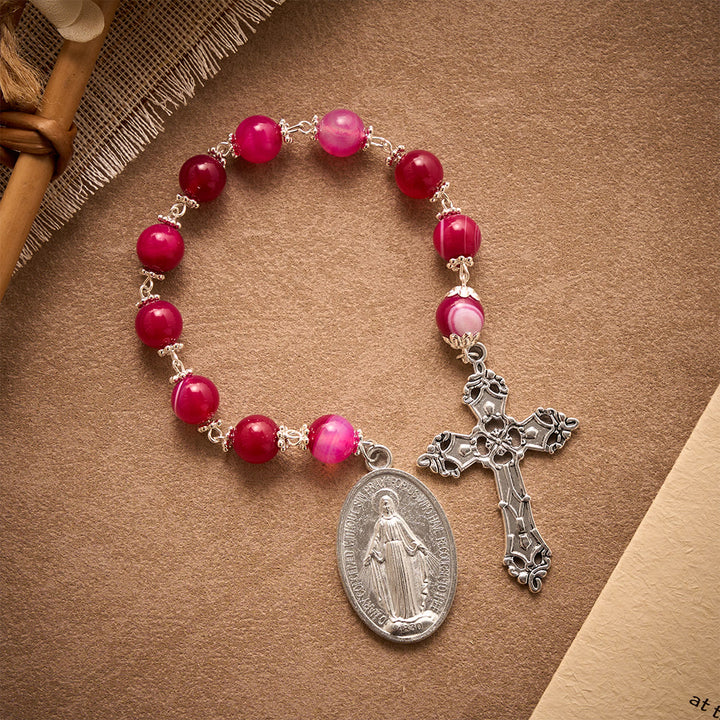 SolaceBeads Pink Agate Pocket Rosary With Miraculous Medal &amp; Cross: Gentle Devotion - image 3