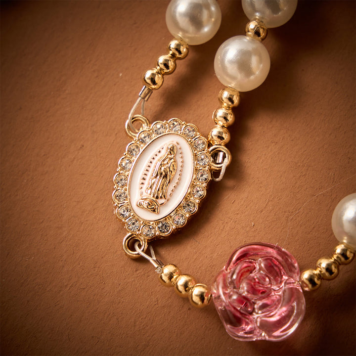 SolaceBeads Blush Rose &amp; Pearl Rosary: For Gentle Devotion with Miraculous Medal &amp; Pearl Cross - image 3