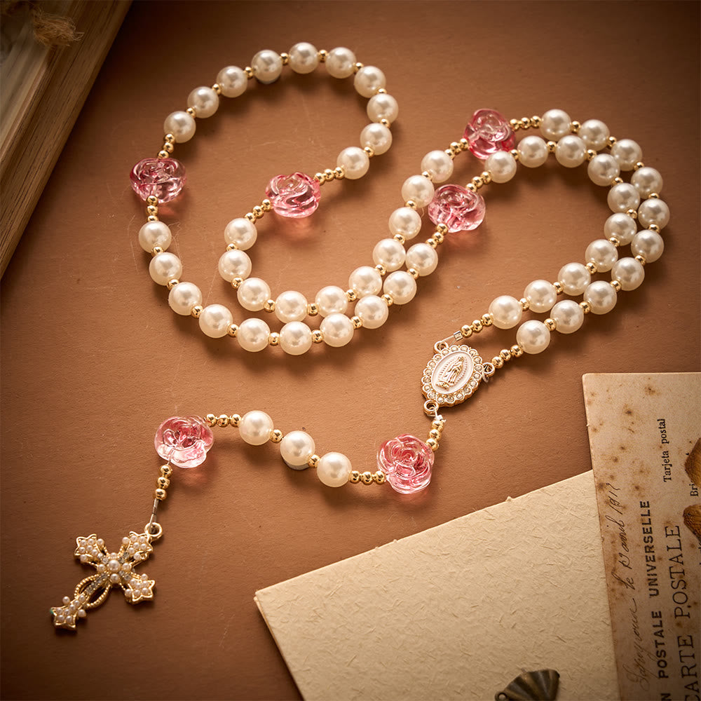 SolaceBeads Blush Rose &amp; Pearl Rosary: For Gentle Devotion with Miraculous Medal &amp; Pearl Cross - image 12