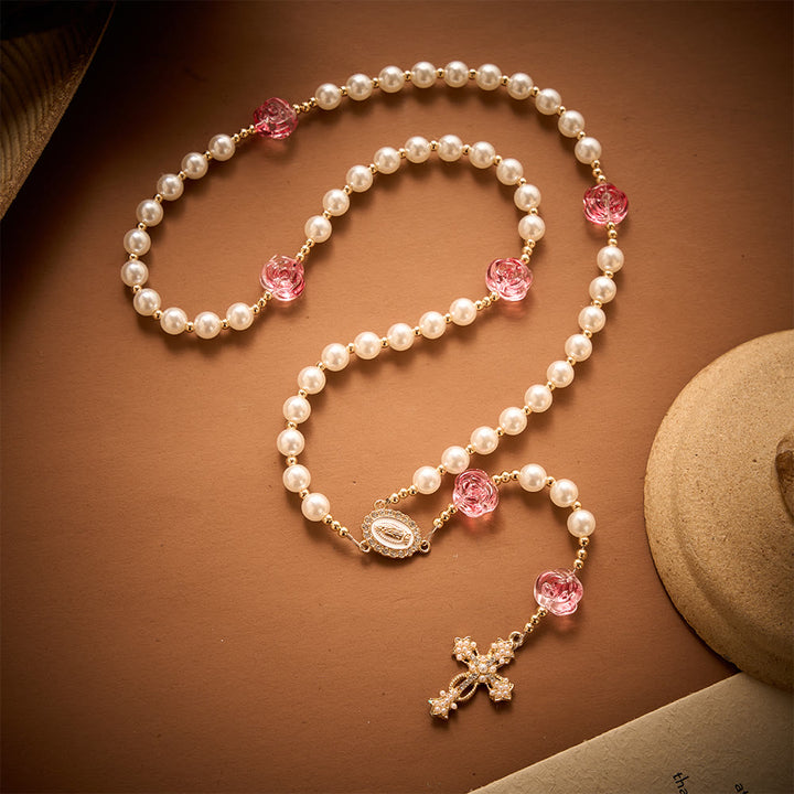SolaceBeads Blush Rose &amp; Pearl Rosary: For Gentle Devotion with Miraculous Medal &amp; Pearl Cross - image 8