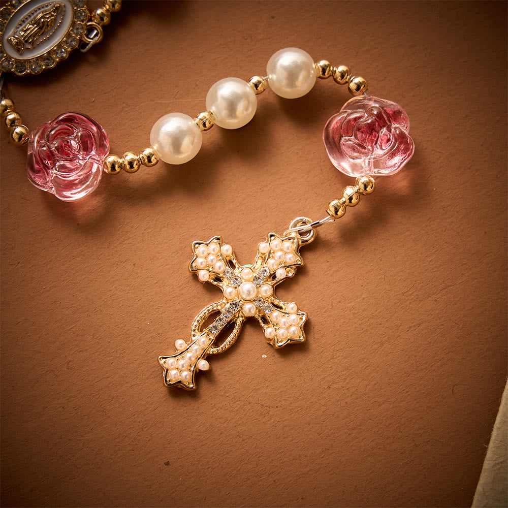 SolaceBeads Blush Rose &amp; Pearl Rosary: For Gentle Devotion with Miraculous Medal &amp; Pearl Cross - image 4