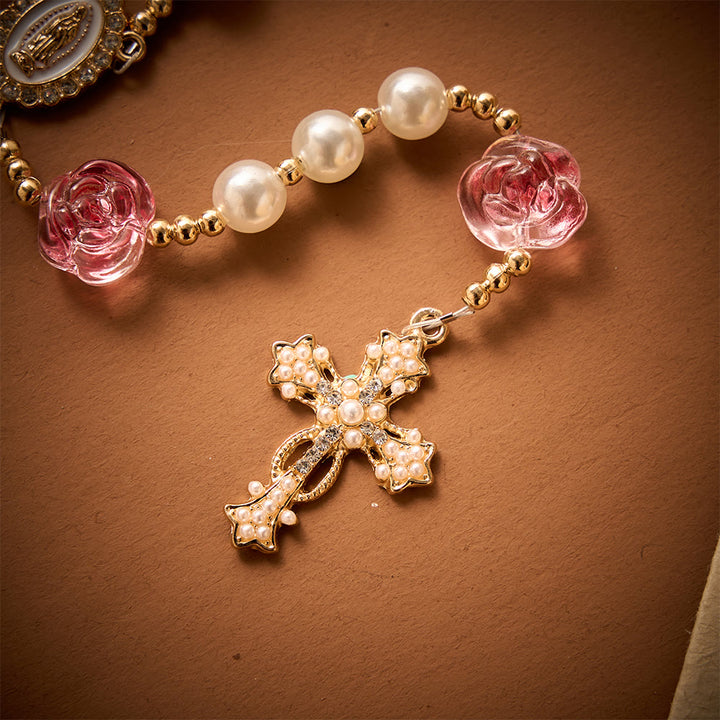 SolaceBeads Blush Rose &amp; Pearl Rosary: For Gentle Devotion with Miraculous Medal &amp; Pearl Cross - image 4