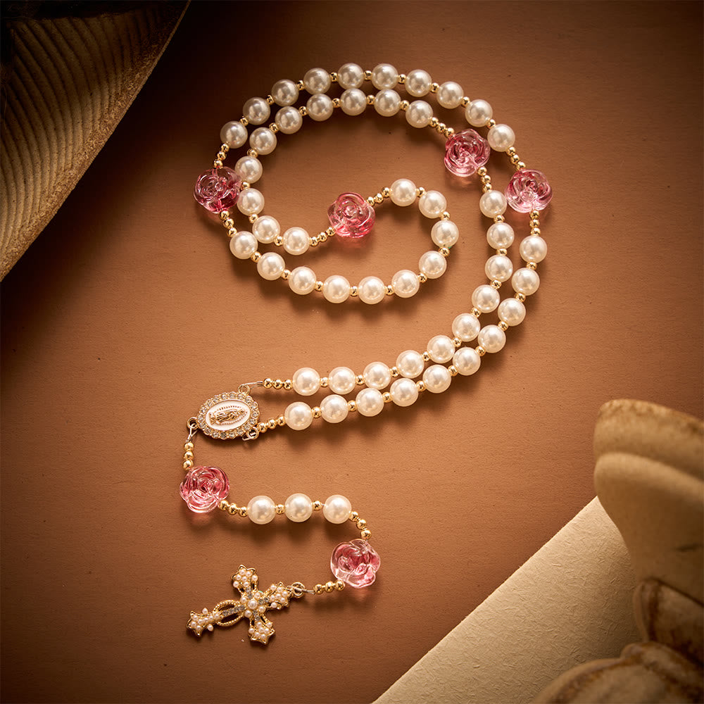 SolaceBeads Blush Rose &amp; Pearl Rosary: For Gentle Devotion with Miraculous Medal &amp; Pearl Cross - image 7