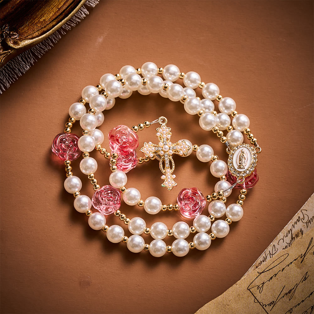 SolaceBeads Blush Rose &amp; Pearl Rosary: For Gentle Devotion with Miraculous Medal &amp; Pearl Cross - image 5