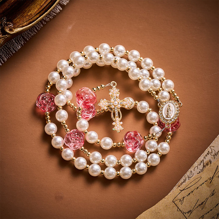 SolaceBeads Blush Rose &amp; Pearl Rosary: For Gentle Devotion with Miraculous Medal &amp; Pearl Cross - image 5