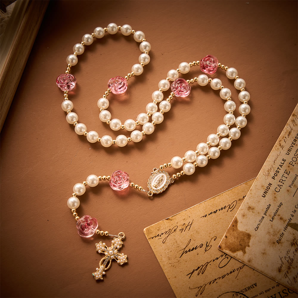 SolaceBeads Blush Rose &amp; Pearl Rosary: For Gentle Devotion with Miraculous Medal &amp; Pearl Cross - image 11