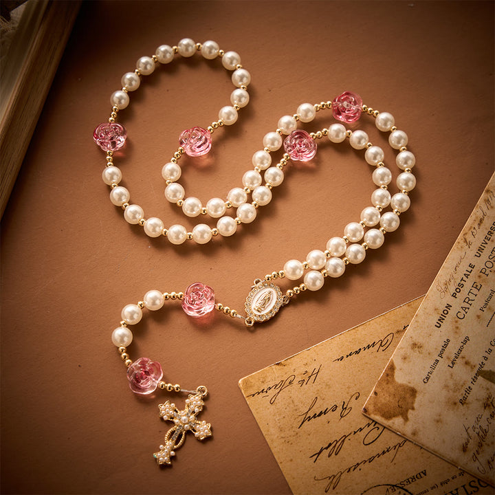 SolaceBeads Blush Rose &amp; Pearl Rosary: For Gentle Devotion with Miraculous Medal &amp; Pearl Cross - image 11