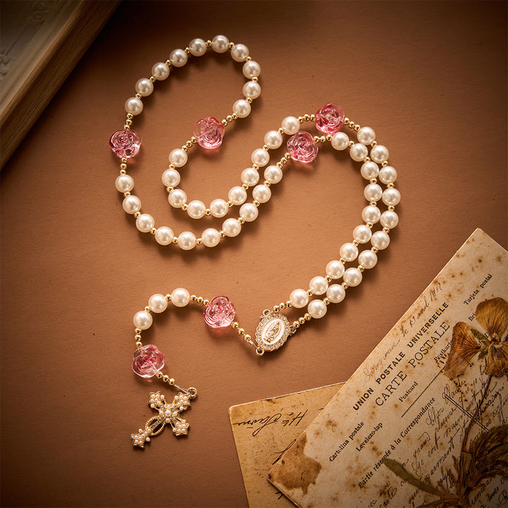 SolaceBeads Blush Rose &amp; Pearl Rosary: For Gentle Devotion with Miraculous Medal &amp; Pearl Cross - image 9