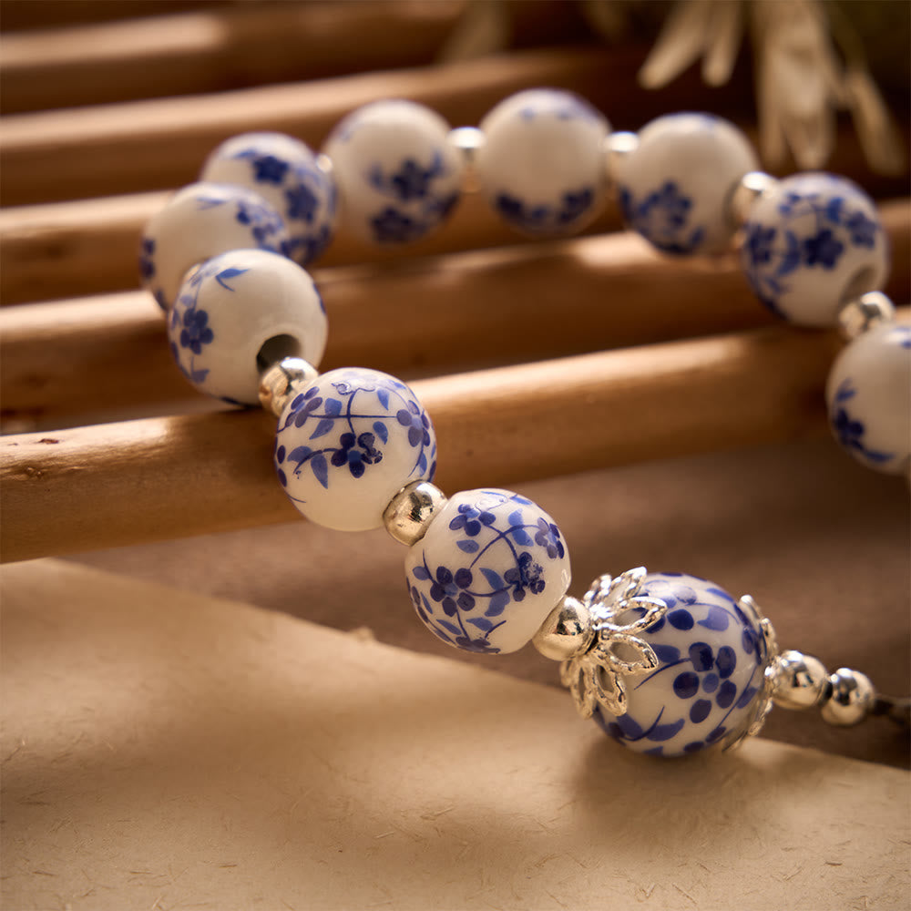 SolaceBeads Blue &amp; White Floral Ceramic Pocket Rosary With Cross &amp; Miraculous Medal: Timeless Devotion - image 3