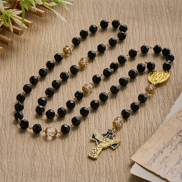 SolaceBeads Faceted Black &amp; Clear Crystal Devotion Rosary: Rooted in Light with Archangel crucifix - image 6