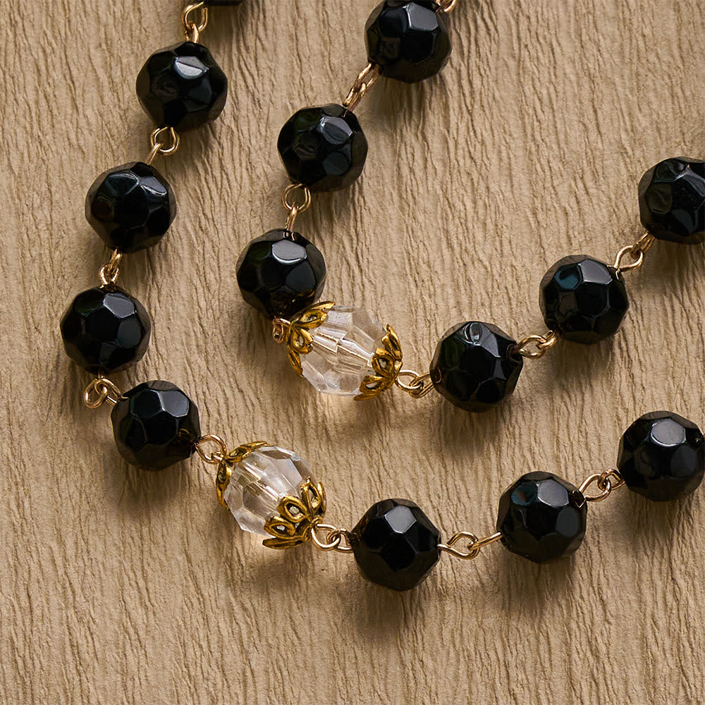 SolaceBeads Faceted Black &amp; Clear Crystal Devotion Rosary: Rooted in Light with Archangel crucifix - image 2