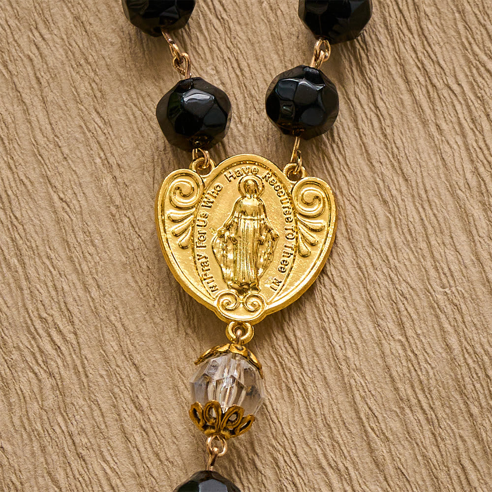 SolaceBeads Faceted Black &amp; Clear Crystal Devotion Rosary: Rooted in Light with Archangel crucifix - image 3