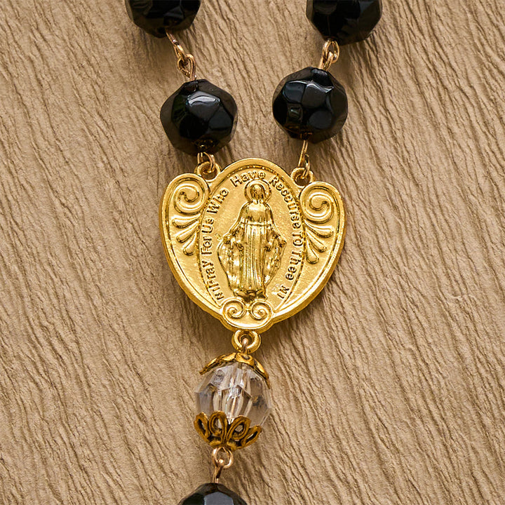 SolaceBeads Faceted Black &amp; Clear Crystal Devotion Rosary: Rooted in Light with Archangel crucifix - image 3