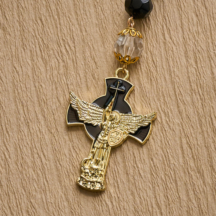 SolaceBeads Faceted Black &amp; Clear Crystal Devotion Rosary: Rooted in Light with Archangel crucifix - image 4