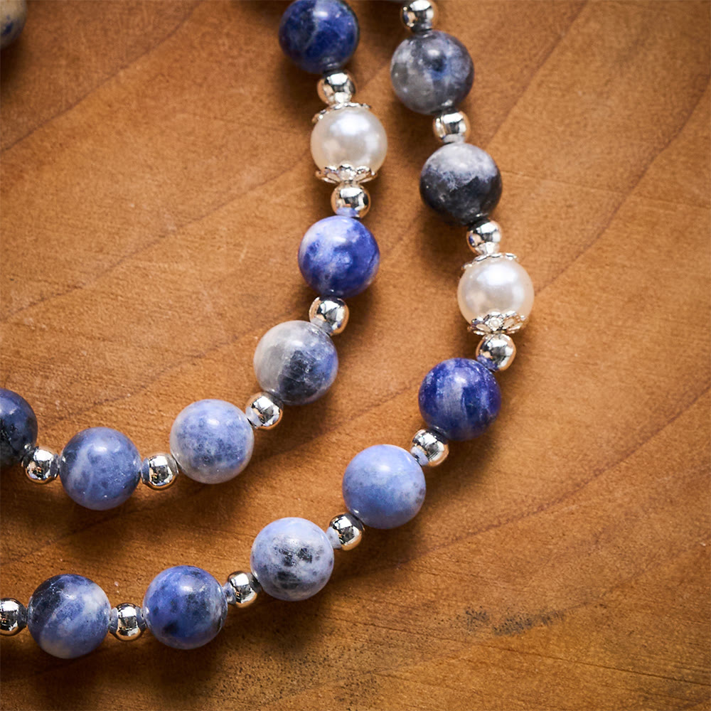 Solacebeads Blue Sodalite Stone Rosary: Inspired By Faith With Silver Chalice &amp; Four Gospels Cross - image 2